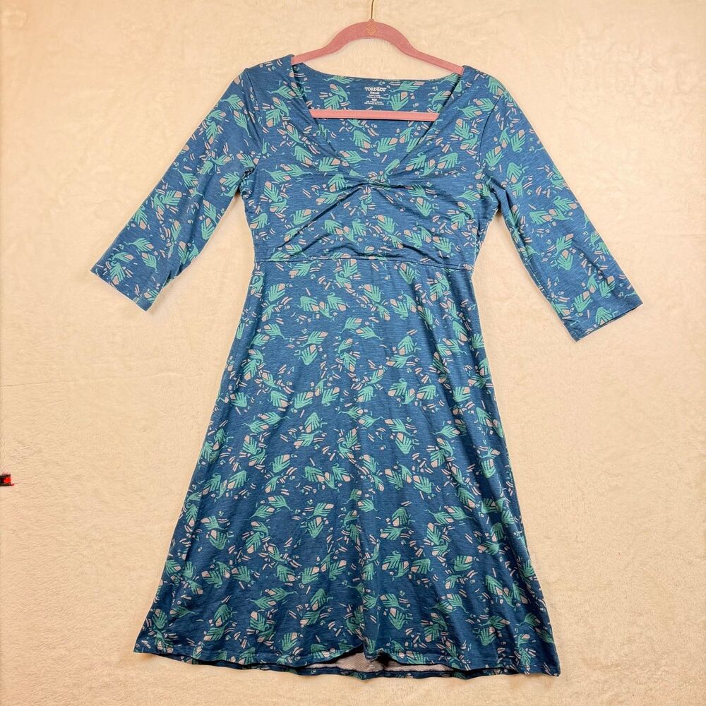 Toad & Co Rosalinda Dress S Blue Geo Organic Cotton Tencel 3/4 Sleeve